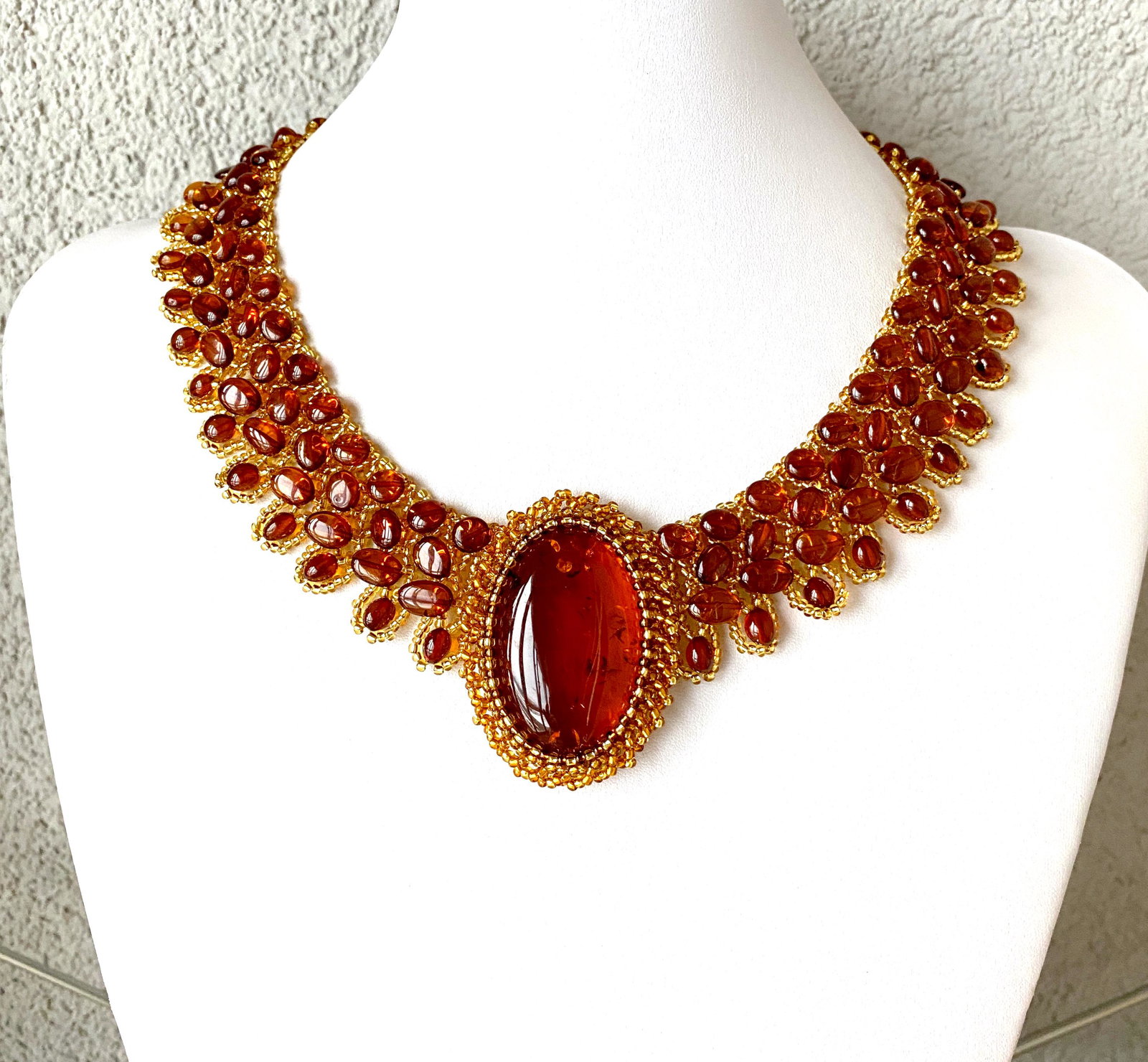 Amazing Vintage Amber Floral Necklace made from leaf like bead ornaments (1 of 9)