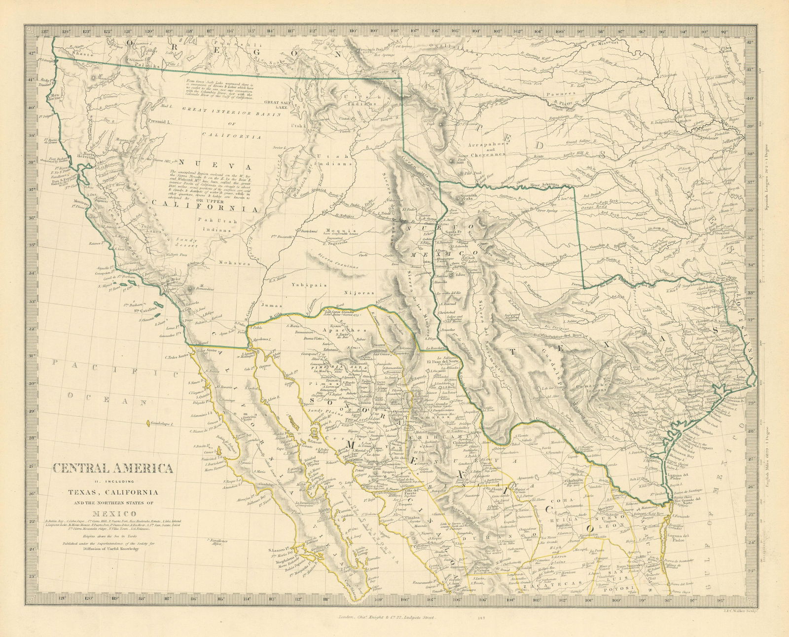 SOUTH WESTERN USA. Showing Republic of Texas & Mexican California. SDUK 1851 map (1 of 1)