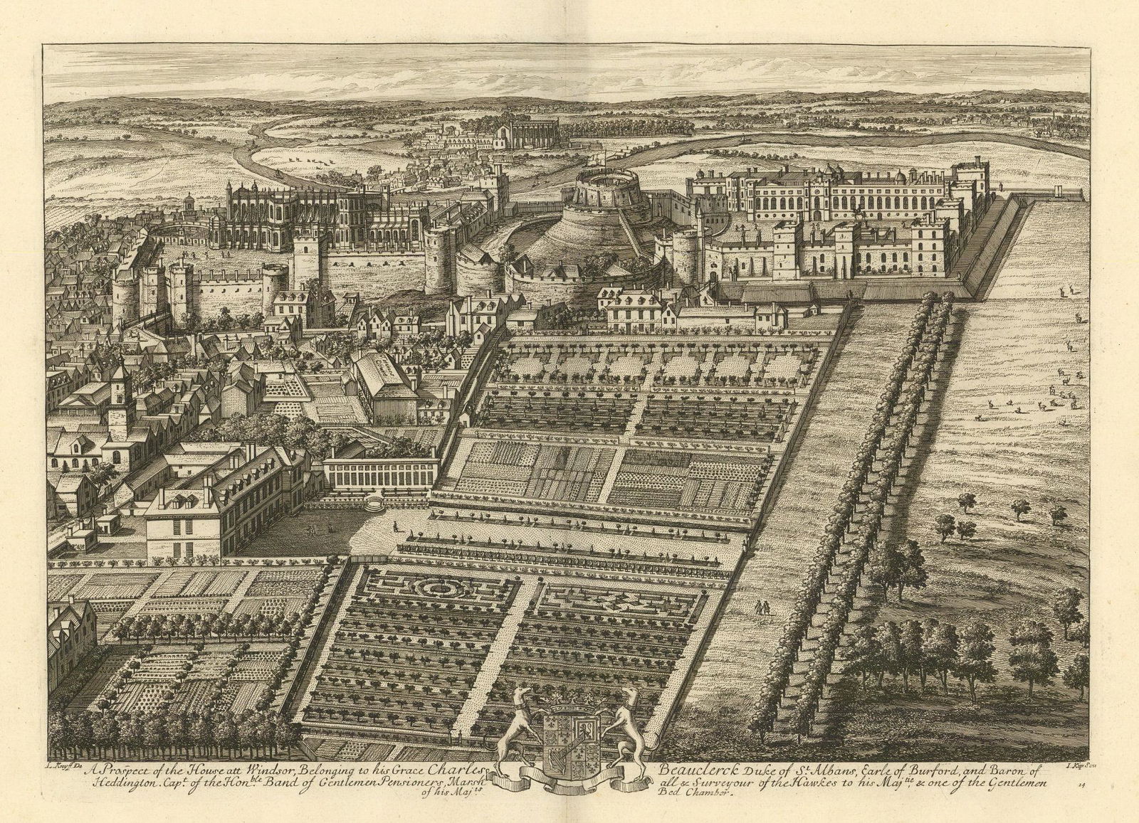 Windsor Castle & town by Kip & Knyff. "A Prospect of the House att Windsor" 1709 (1 of 1)