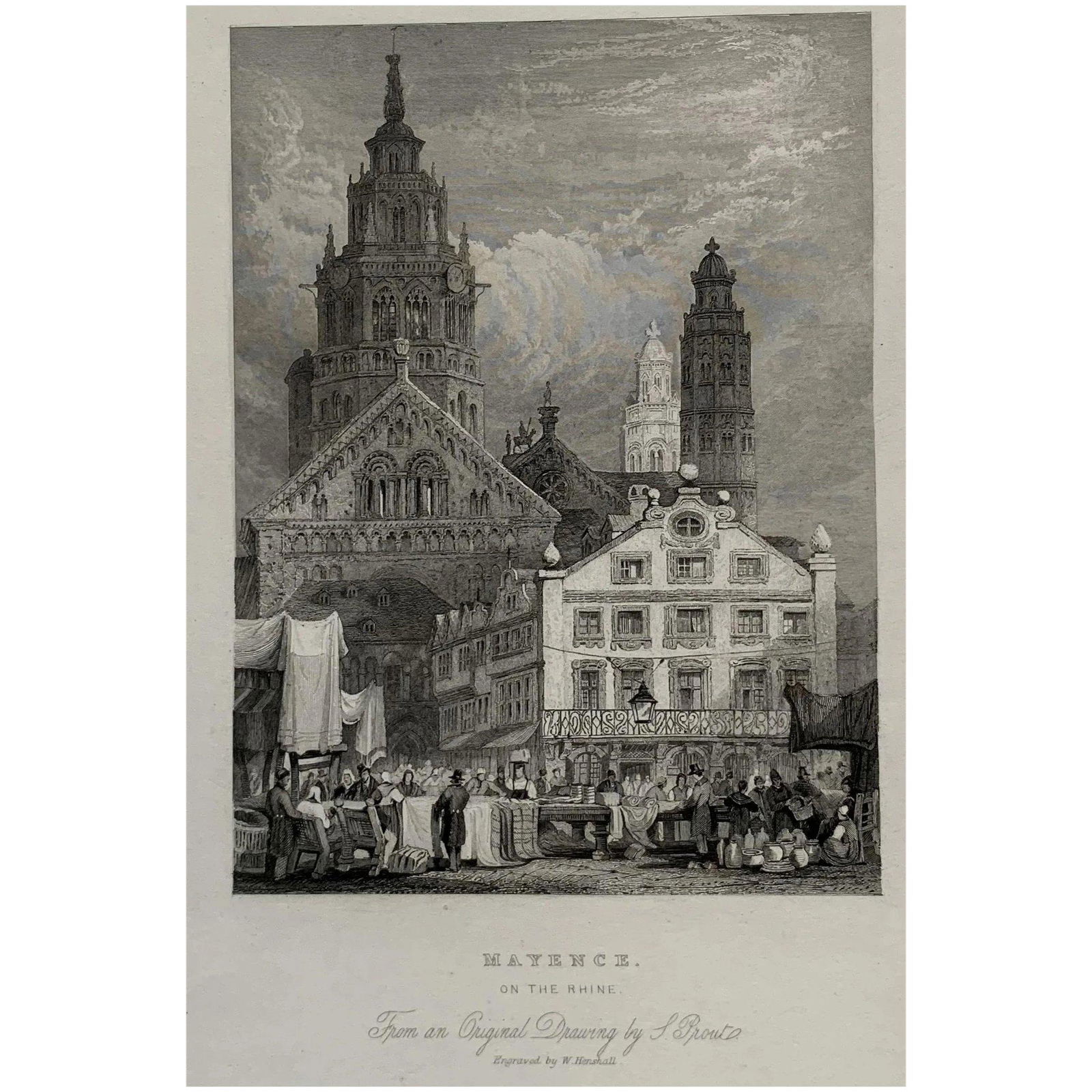 Mainz (Germany): Engraving of Mayence (Germany) Artist: after Samuel Prout (1783 –1852) Engraver: William Henshall (c.1781-1843) Image size: 15,1 x11,1 cms. In good condition. Reserve: $48.00 Shipping: Domestic: