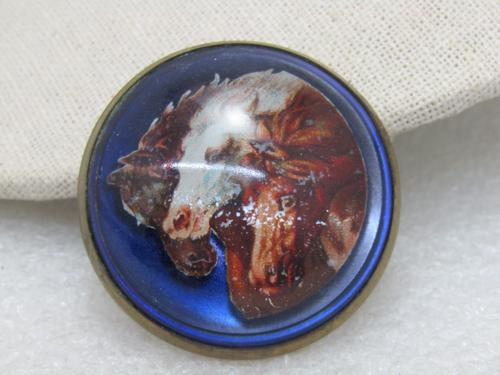 Vintage Blue Glass Triple Horse Bridal Button Rosette Brooch, 1930's-1940's (1 of 5)
