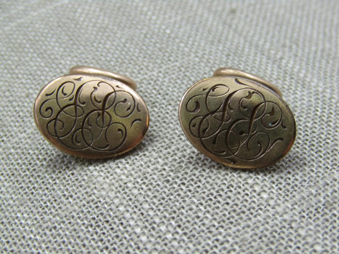 Victorian 14kt G.F. Engraved Cufflinks, B B, 1800's, Signed W.E.H.Co (1 of 6)