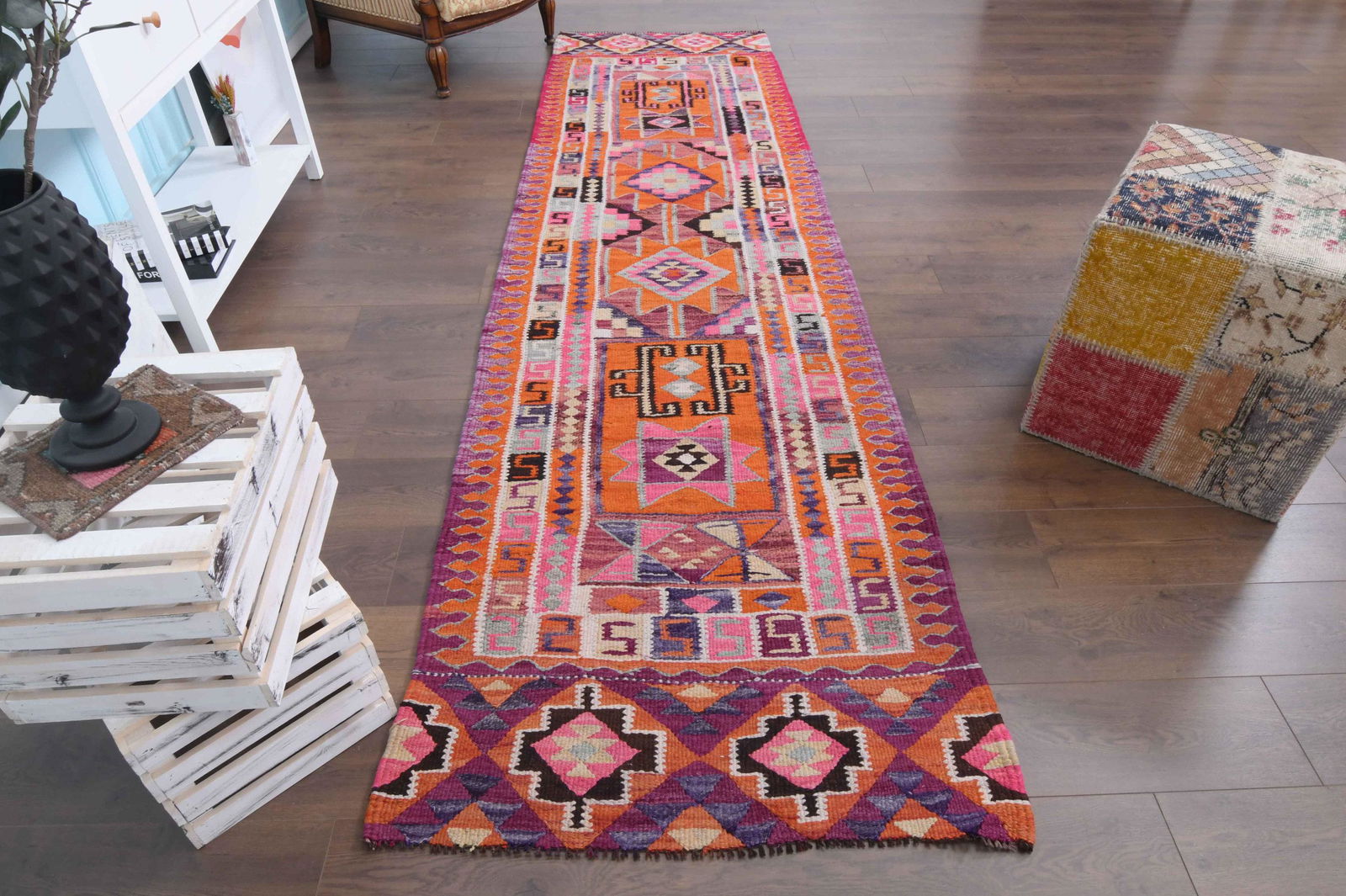 3.1x11.3 Turkish Runner Pink Rug (1 of 10)