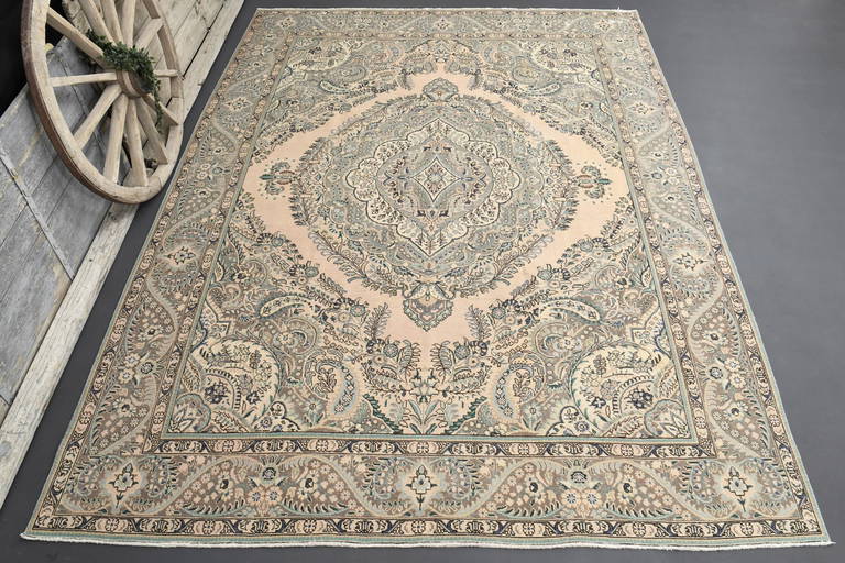 9.5x12.5 Vintage Persian Orange Green Rug