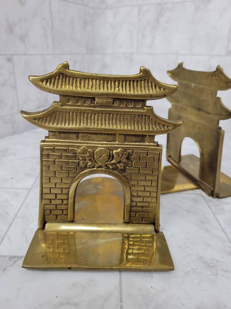 Vintage brass antique bookends Asian Book Holders Pagoda Gate (1 of 5)