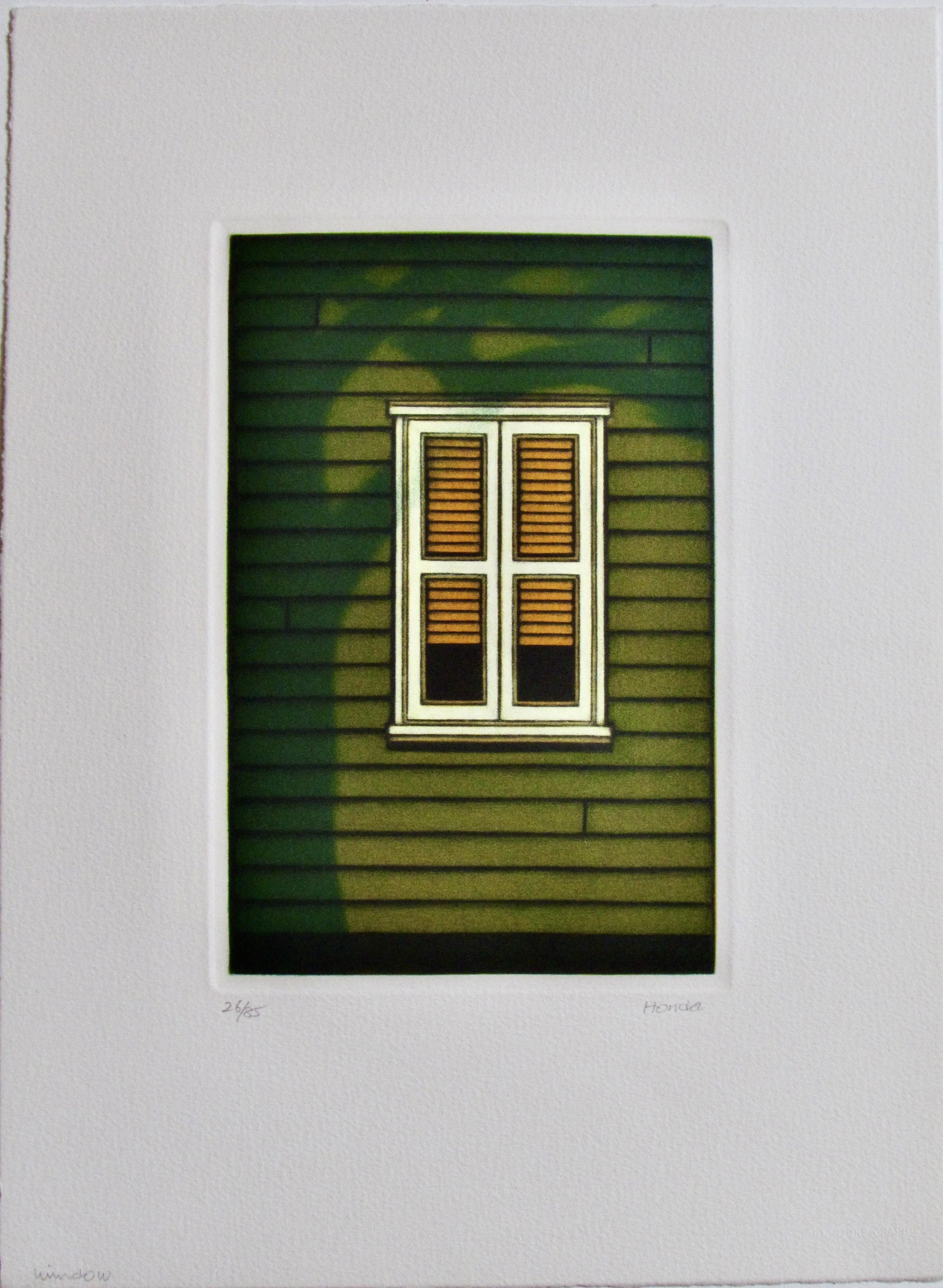 Kazuhisa Honda: Window: Artist: Kazuhisa HONDA (b. 1948) Subject: Window Medium: Mezzotint Publisher: Self, limited edition 27/85 Signature: Honda Date: c. 1980s Format: 28 x 38 cm Condition: Fine impression, color and condi