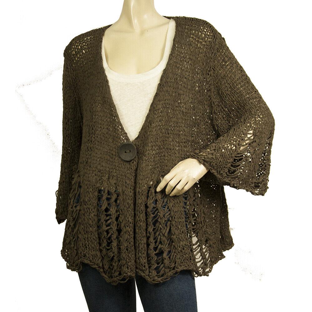 Barbara Speer Dark Green Cotton Knit One Button Front Cardigan Cardi (1 of 6)