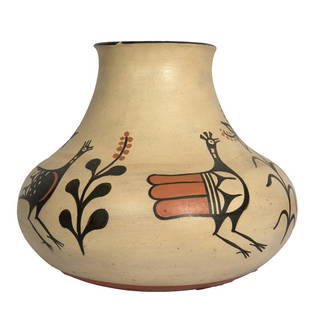 Santo Domingo (Kewa) Pueblo jar by Arthur & Hilda Coriz: Title: Santo Domingo (Kewa) Pueblo jar by Arthur & Hilda Coriz Description: Santo Domingo (Kewa) Pueblo jar by Arthur & Hilda Coriz (1948-1998 and 1949-2007), c. 1975, 10.5” x 12.625”.