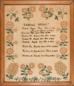 Shelburne, NH &#8221;Ingalls&#8221; Family Record - Needlework Sampler