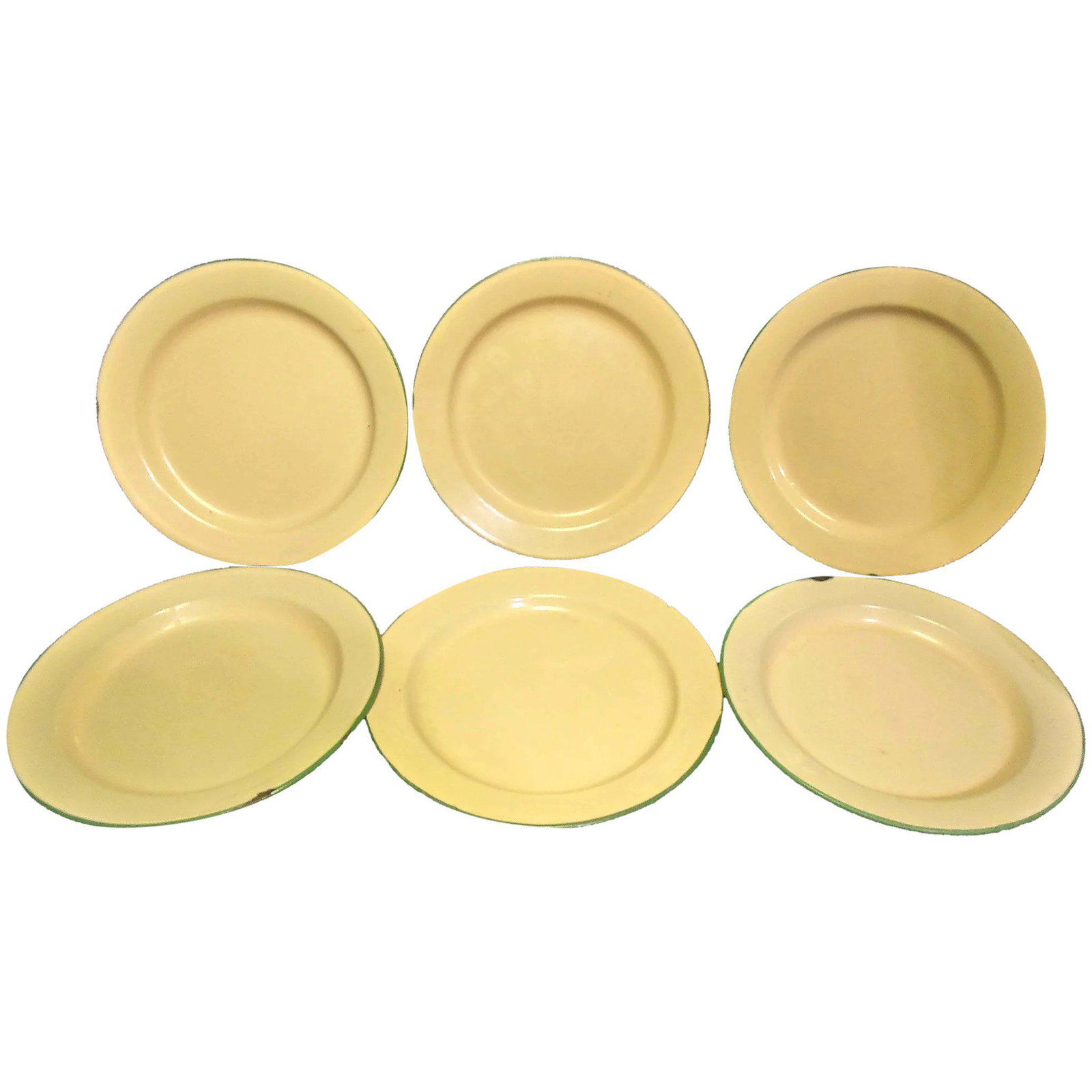 Vintage Cream and Green Graniteware Enamelware Plates (1 of 7)