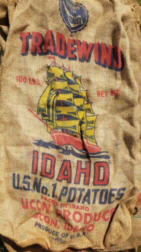Rare mayflower ship potato sack bag 100lbs burlap graphics tradewinds (1 of 1)