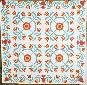 OUTSTANDING Tulip Applique Quilt c. 1910