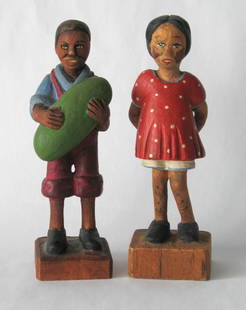 Vintage black Americana folk art wood carvings.: Title: Vintage black Americana folk art wood carvings.Date/Period: 1930'sDimension: 5” high eachAdditional Information: Great pair of vintage black Americana folk art wood carvings done by Tom