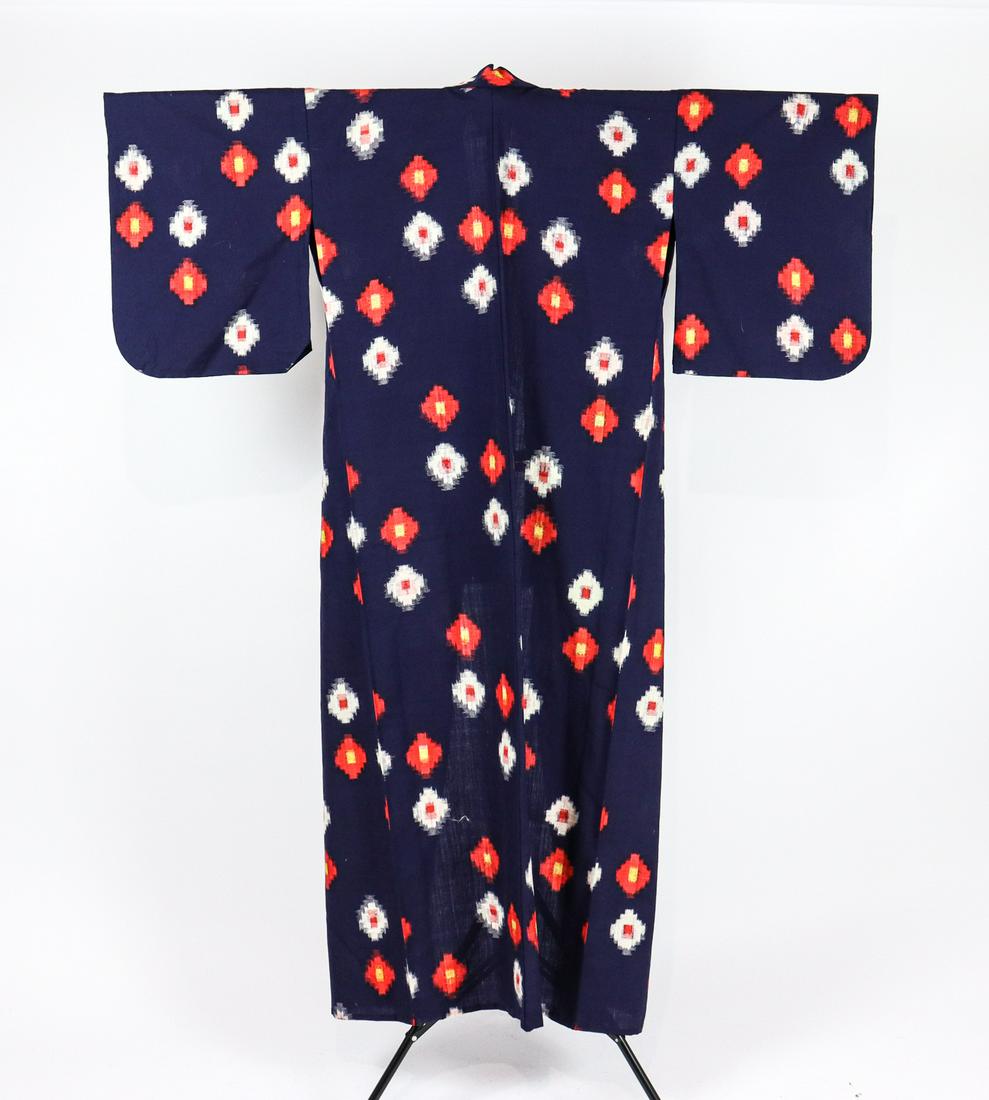 NAVY GEOMETRIC COTTON KIMONO WITH BELT (1 of 6)