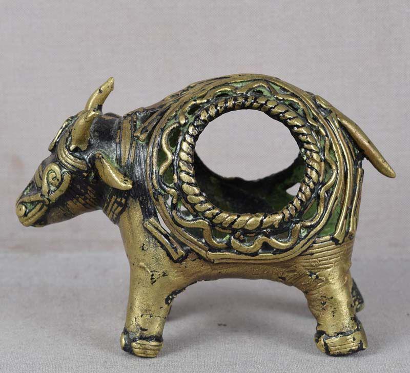 19c Indian bronze TEMPLE TOY NANDI BULL incense burner (1 of 6)