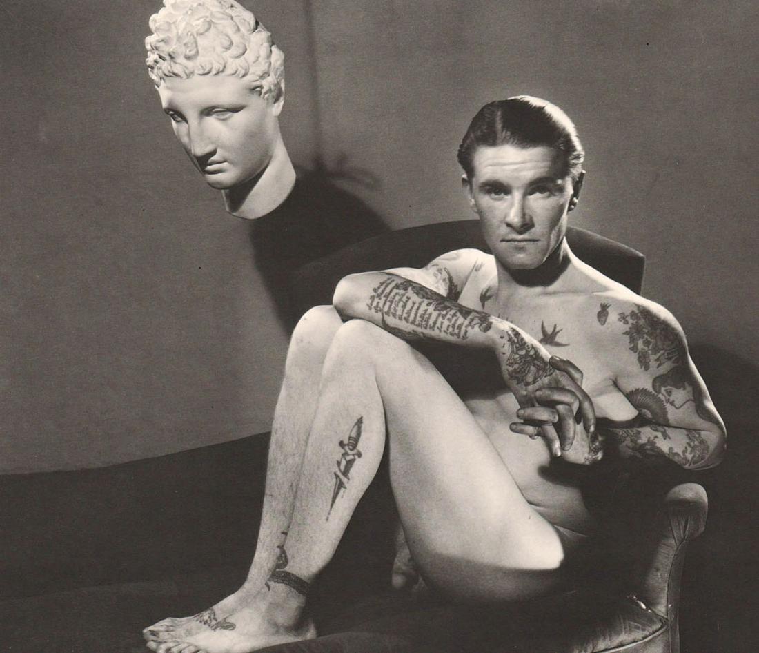 GEORGE PLATT LYNES - Male Nude with Statuary, 1934: Artist: GEORGE PLATT LYNES Print Title: Male Nude with Statuary, 1934 Medium: Duotone Photoengraving Printing Date: 1990’s Printed in USA Image Size: approx. 7 x 8.5” George Platt Lynes (1