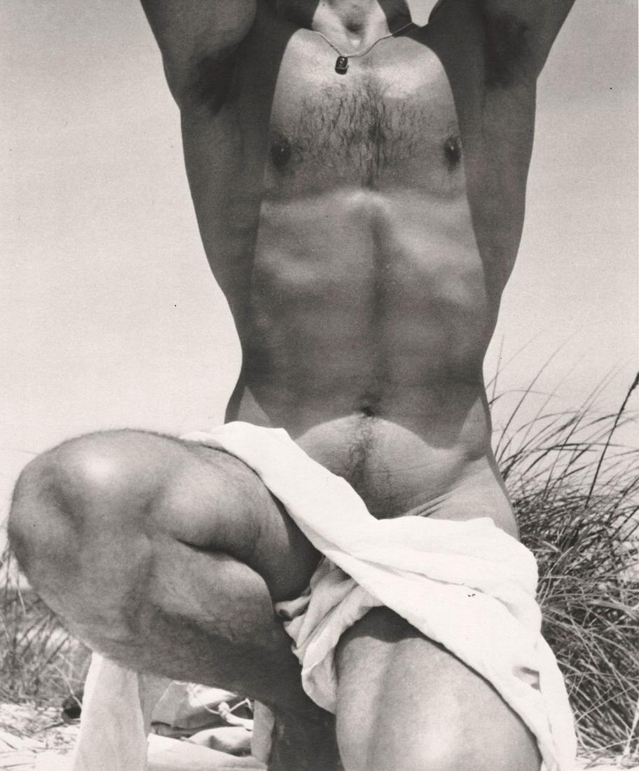GEORGE PLATT LYNES - Male Nude, Fire Island, 1952: Artist: GEORGE PLATT LYNES Print Title: Male Nude, Fire Island, 1952 Medium: Duotone Photoengraving Printing Date: 1990’s Printed in Germany Image Size: approx. 8.5 x 6.5” George Platt Lyn