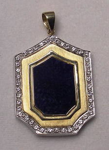 Vintage Lapis 14K Diamond Large Pendant: Title: Vintage Lapis 14K Diamond Large Pendant Additional Information: Rare and beautiful 14K gold 1 1/2 carats of white diamonds and very large gem quality lapis lazuli pendant. The pendant has 1