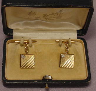 Antique Diamond 18K Gold Cufflinks: Title: Antique Diamond 18K Gold Cufflinks Additional Information: Great pair of antique 18K gold and accent diamonds square head cufflinks. They have a diameter of 13-1/4 mm. Weight 8.2 Grams, Length