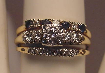 Beautiful Diamonds Sapphires 14k Wedding Set