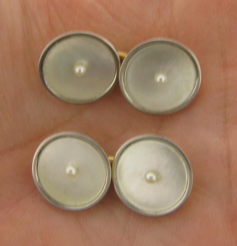 Pair of Antique 14k Gold Mother of Pearl & Pearls Cufflinks (1 of 5)