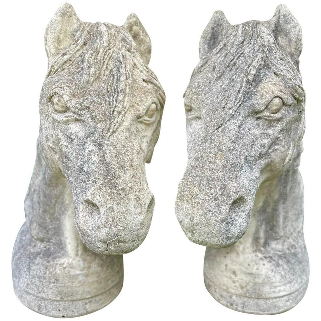 Pair Victorian Style Equine Stone Horse Head Bust Garden Gate Capping Finials (1 of 12)