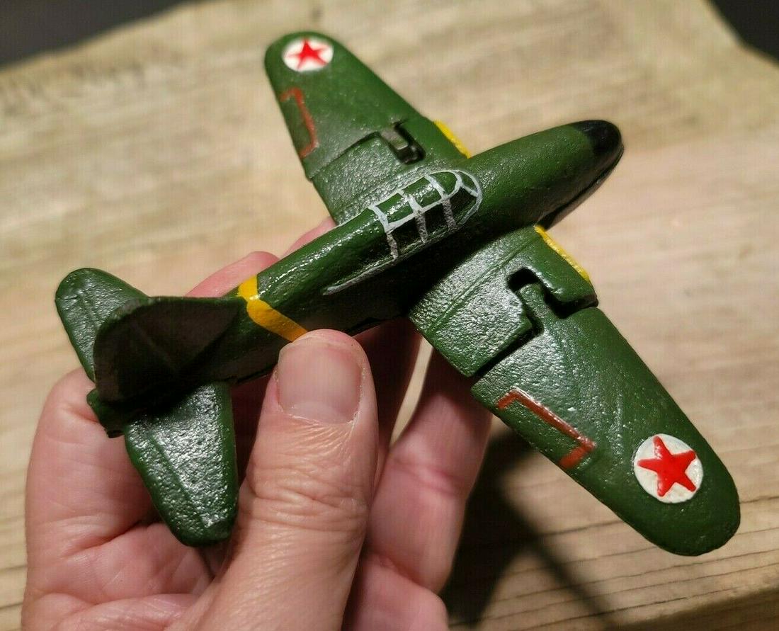 Cast Iron Green Airplane Toy Plane: 5" long x 6" wide 1 1/2" Tall Great little reproduction cast iron airplane toy. All cast iron hand painted, slightly distress as shown in the images. Certainly looks old! Limited availability! Reserve