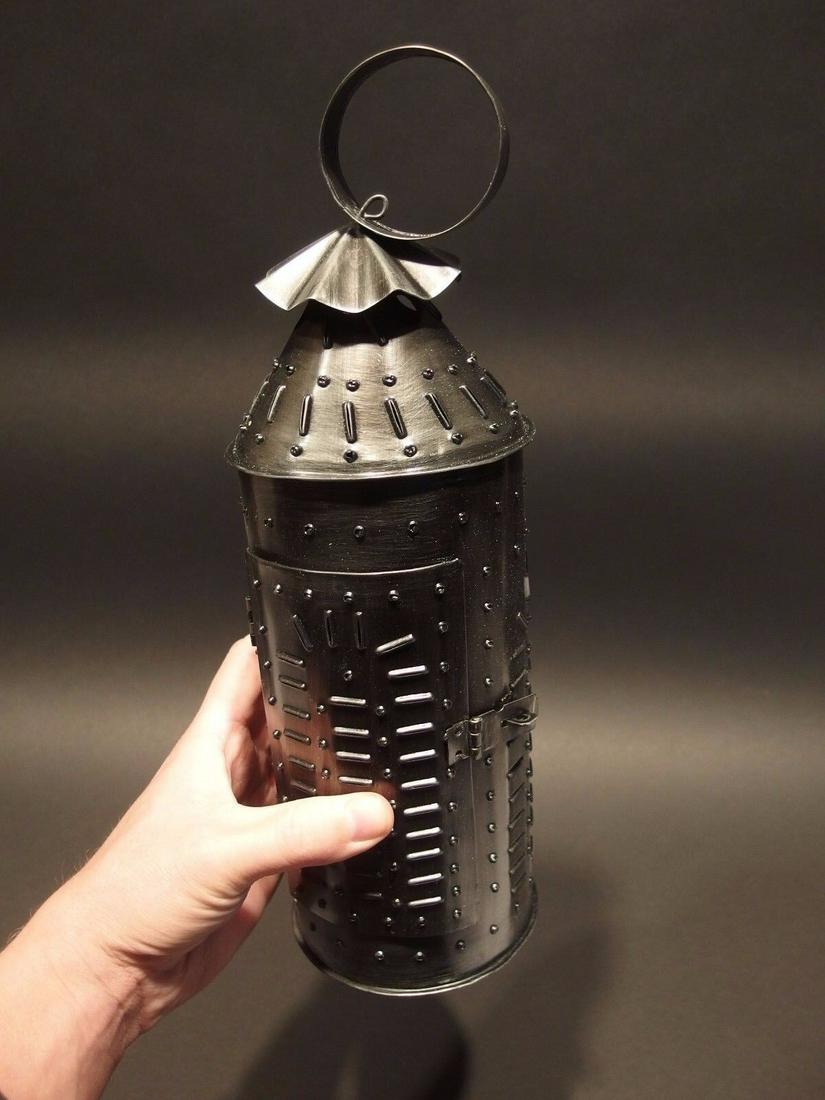 Punched Tin Rolled Iron Candle Lamp (1 of 9)