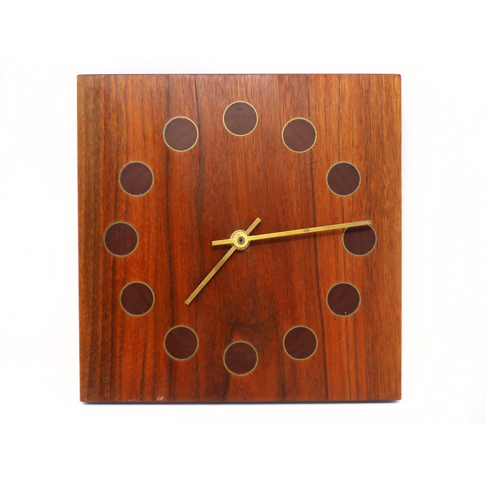 Vintage Walnut and Inlaid Brass Wall Clock by Stilecraft (1 of 8)