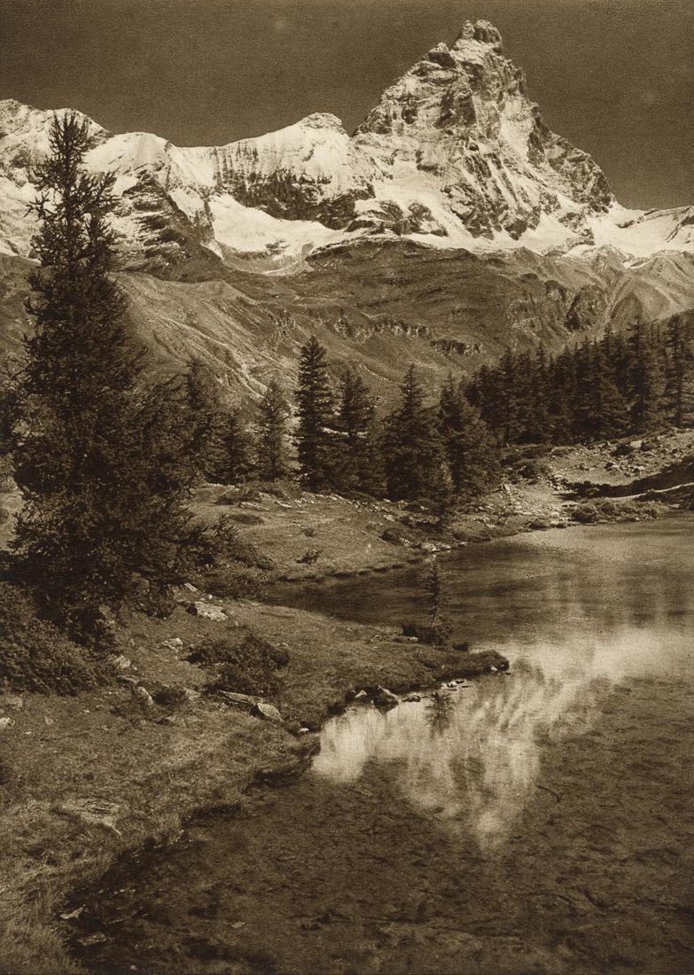 KURT HIELSCHER - Matterhorn (Valtournanche-LeBreuil): Artist: Kurt Hielscher Title: Matterhorn (Near Valtournanche-LeBreuil) Medium: Sheet Fed Gravure, 1925, Germany Dimensions: 6.1x8.55" Description: Heat Wax Mounted on 8.5x11" Conservation Board Artist