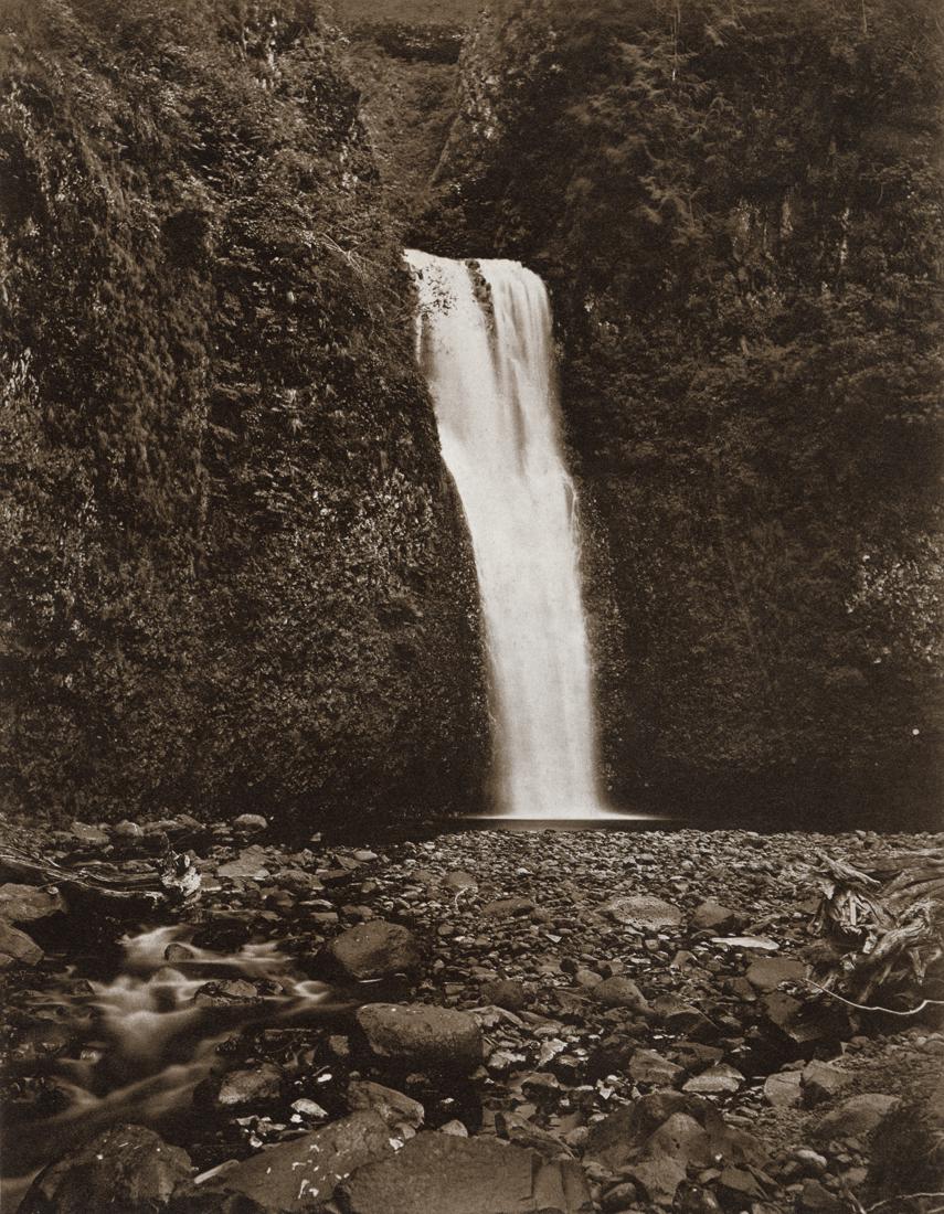 CARLETON E. WATKINS - Lower Multnomah Falls, 1867: Artist: Carleton E. Watkins Title: Lower Multnomah Falls, Columbia River, Oregon, 1867 Medium: Photo Litho, 1985, USA Dimensions: 6.5x8.35" Description: Heat Wax Mounted on 8.5x11" Conservation Board