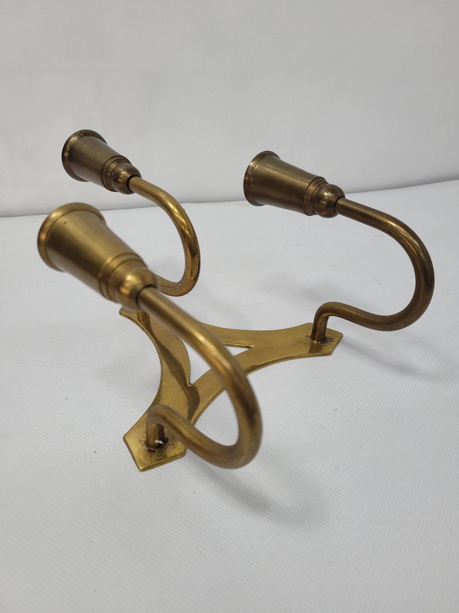 Mid Century Modern Danish Brass Wall Sconce 3 Candle Light Holder for Taper Candles Jenson Era (1 of 6)