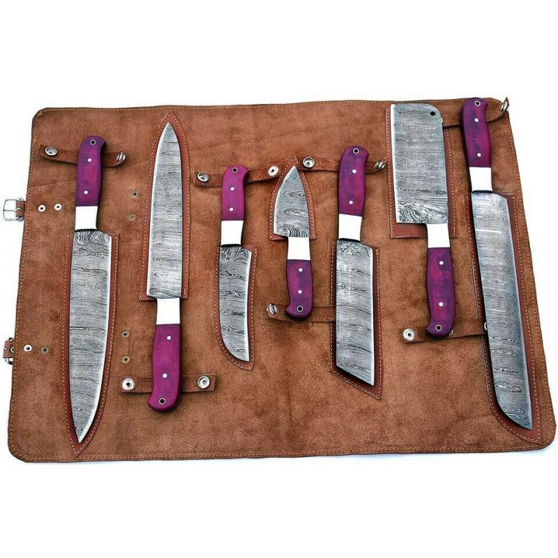 7 pcs SET kitchen chef damascus steel knife micarta (1 of 5)
