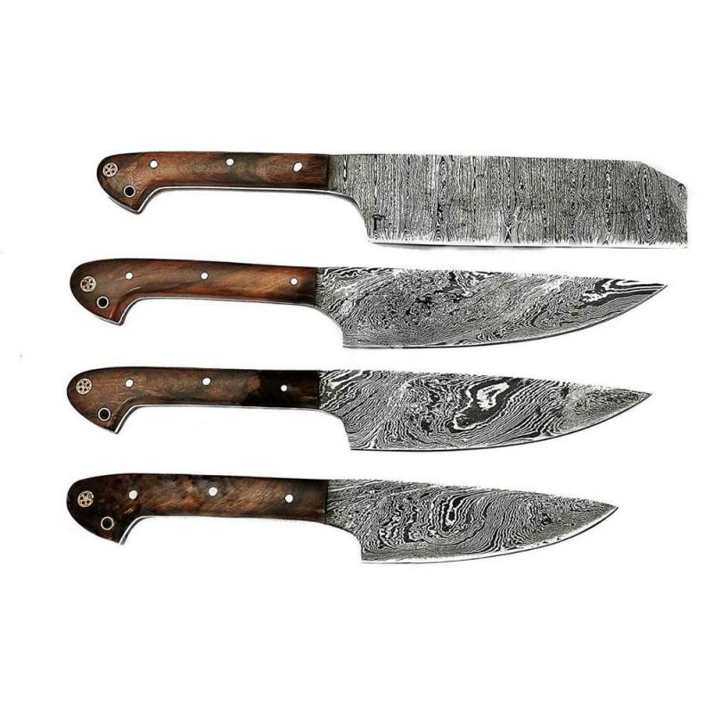 Set of 4 kitchen butcher damascus steel knife chef wood (1 of 4)