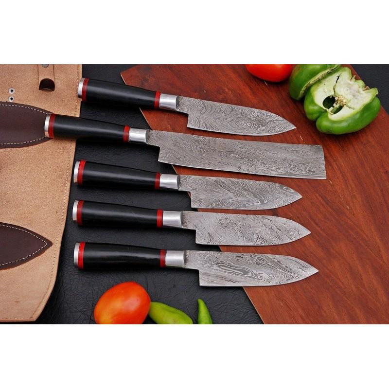 Set 5 exclusive chef kitchen work damascus steel knives (1 of 4)
