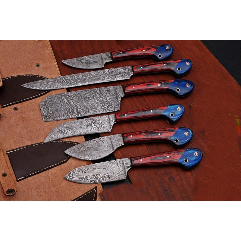 Set of 6 handmade kitchen chef damascus steel knives (1 of 4)