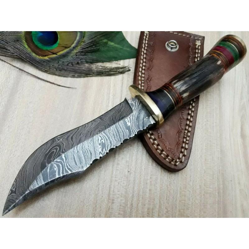 Combat hunting damascus steel knife stag antler dagger (1 of 5)