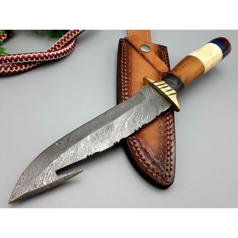 Dagger hunting work skinner damascus steel knife wood: Knife "Lamadaya" made of damask steel. Handle – wood and scabbard - genuine leather. Damascus knives are very durable, look great and keep sharpness perfectly. Damascus steel has high quality co