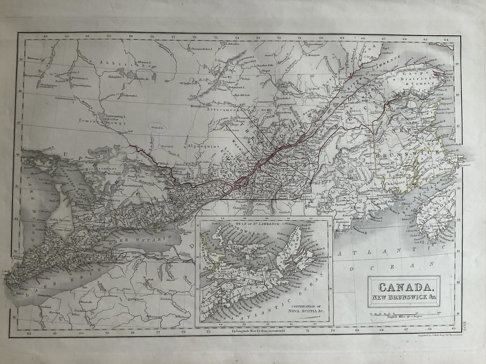 Canada, New Brunswick. 1846 by A and C Black: Canada / New Brunswick. 1846. From ‘Black’s General Atlas’, by Adam and Charles Black. Engraved by Sidney Hall. Edinburg. 12 x 17”. Excellent condition. Authenticity Guaranteed