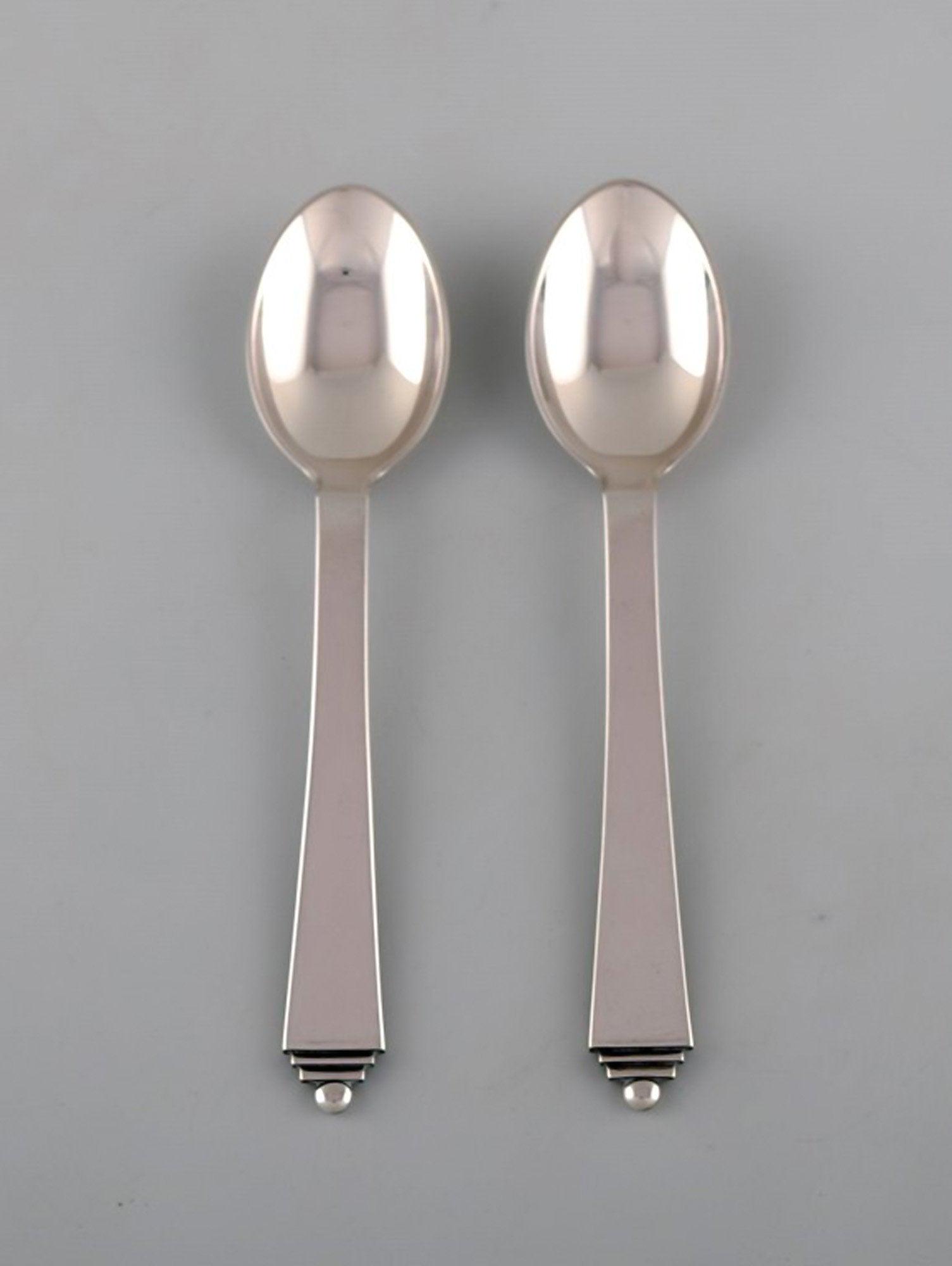 Georg Jensen "Pyramid" silver cutlery. Two tea spoons in sterling silver. (1 of 4)