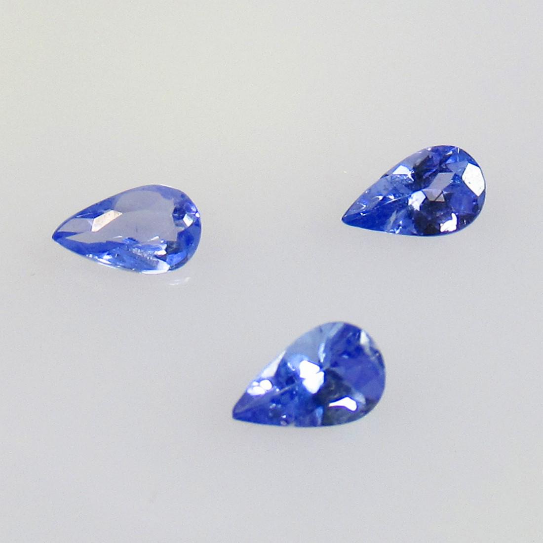 0.55 Ctw Natural Tanzanite Pear Set: No Reserve! Title:0.55 Ctw Natural Tanzanite Pear Set Stone Clarity:VVS Gemstones:Tanzanite Carat Weights:0.55 Size/Dimensions:5.00 x 3.10 x 2.30 mm / 3 P'cs Additional Information:Top Quality Luster 