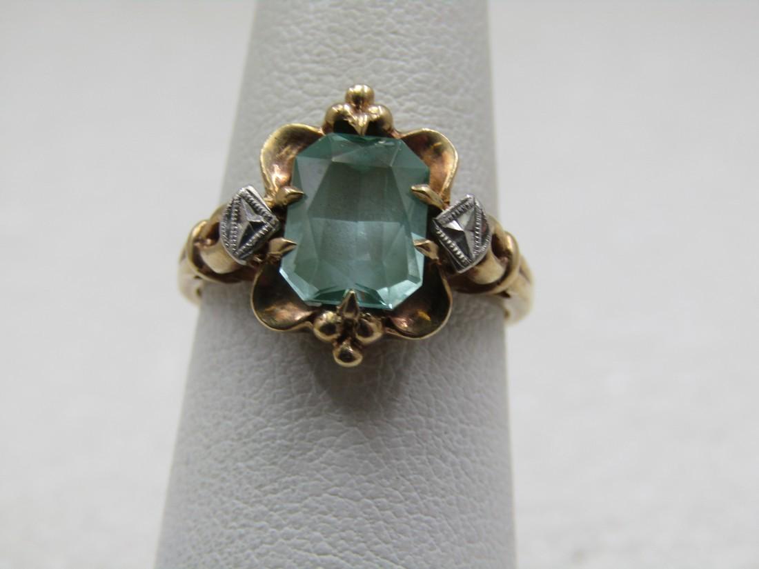 10kt Victorian to Art Nouveau Blue Topaz Ring, Signed, Sz. 6.5 (1 of 7)