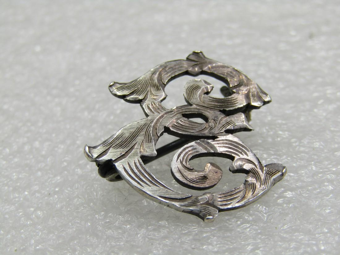 Vintage Sterling Initial E Brooch, Mexico, Early 1900's.1" (1 of 5)