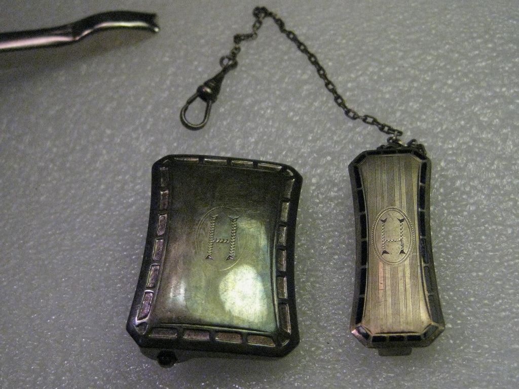 Vintage Sterling Silver Art Deco Watch Fob and Buckle, signed Marathon, monogrammed H (1 of 6)