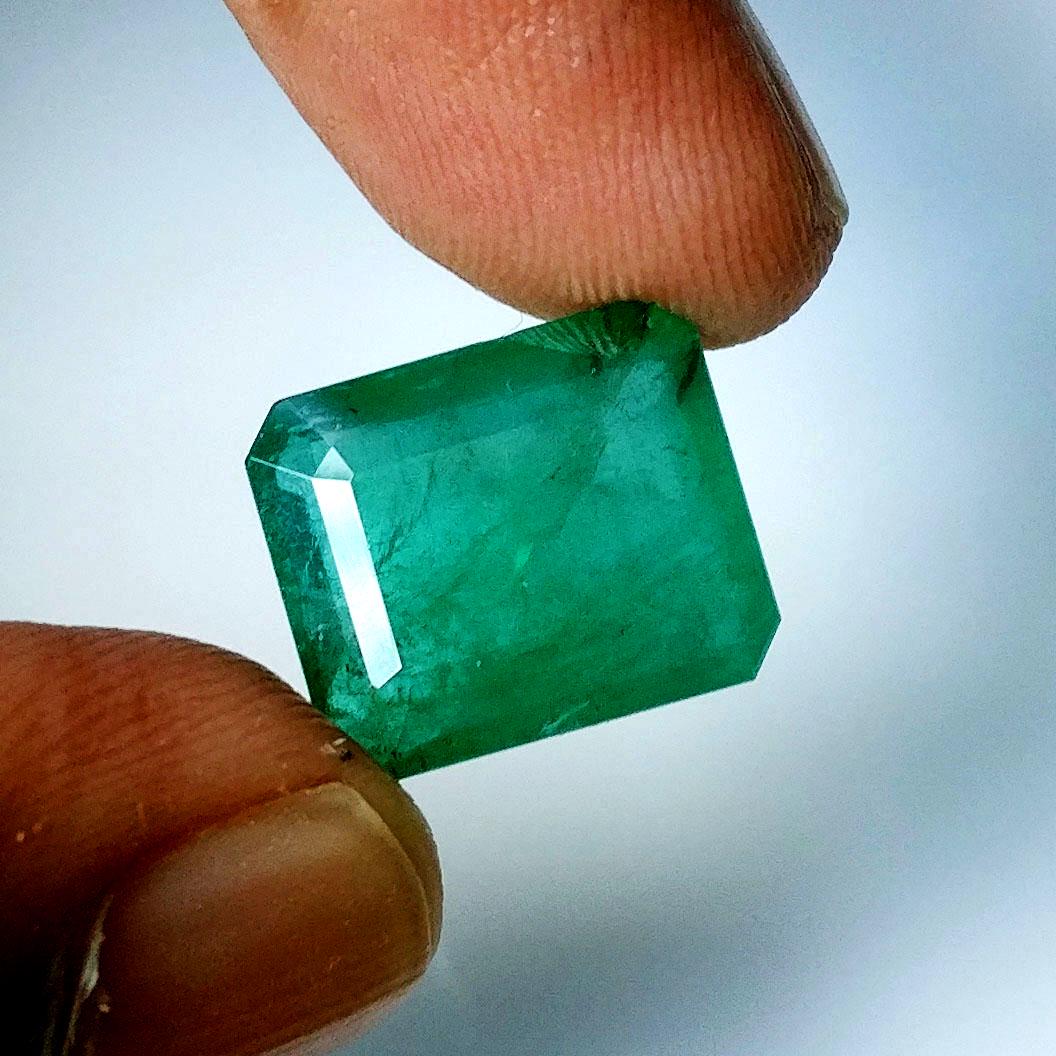 SPLENDID ! 8.00Cts NATURAL ZAMBIAN EMERALD OCTAGON TOP GREEN GOOD LUSTER GEMS (1 of 3)