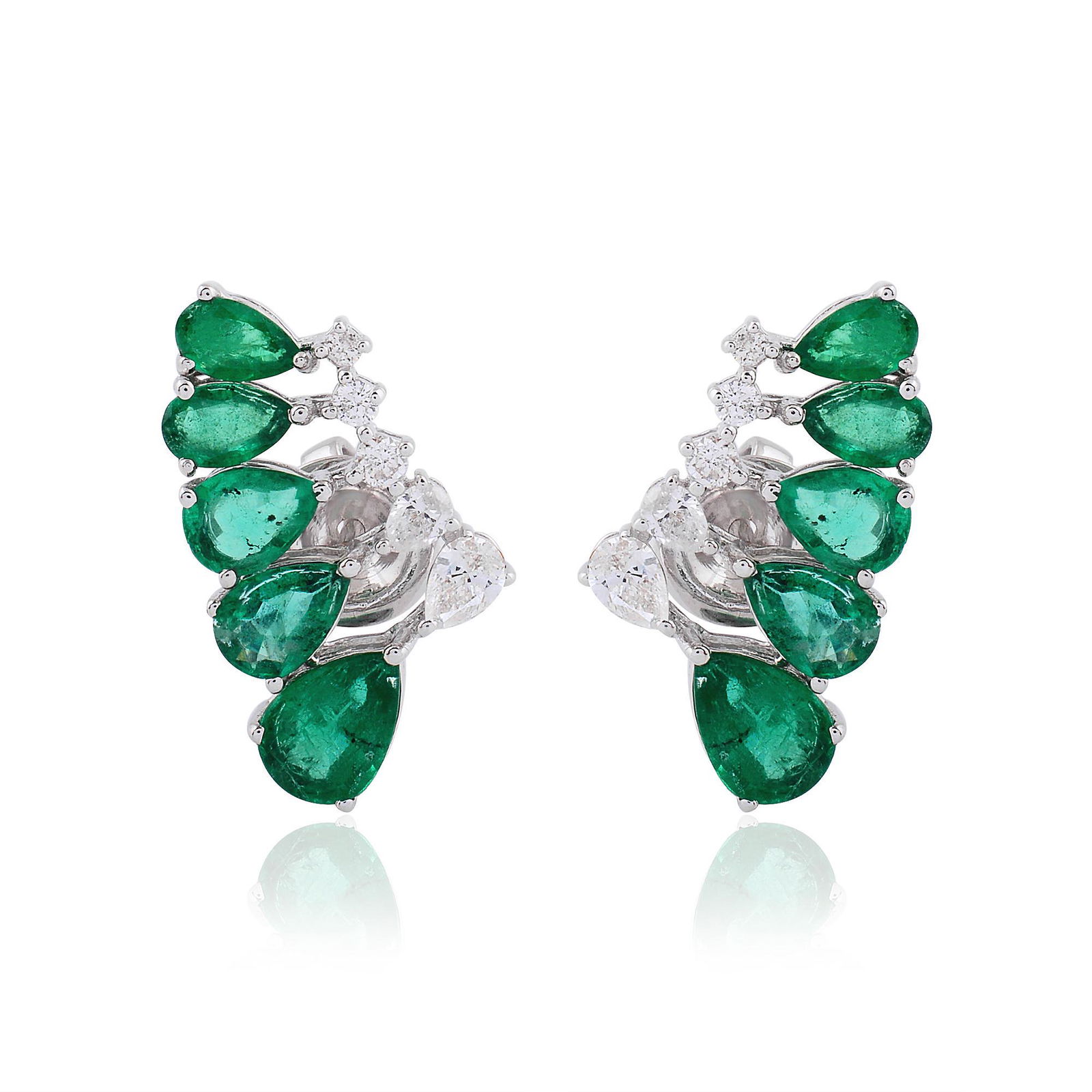14k White Gold Earrings HI/SI Diamond Pear Emerald (1 of 4)