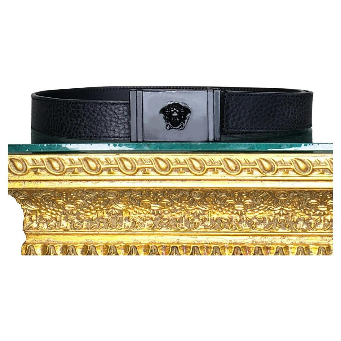 VERSACE BLACK LEATHER BELT with BLACK MATT MEDUSA HEAD BUCKLE 80/32 (1 of 6)
