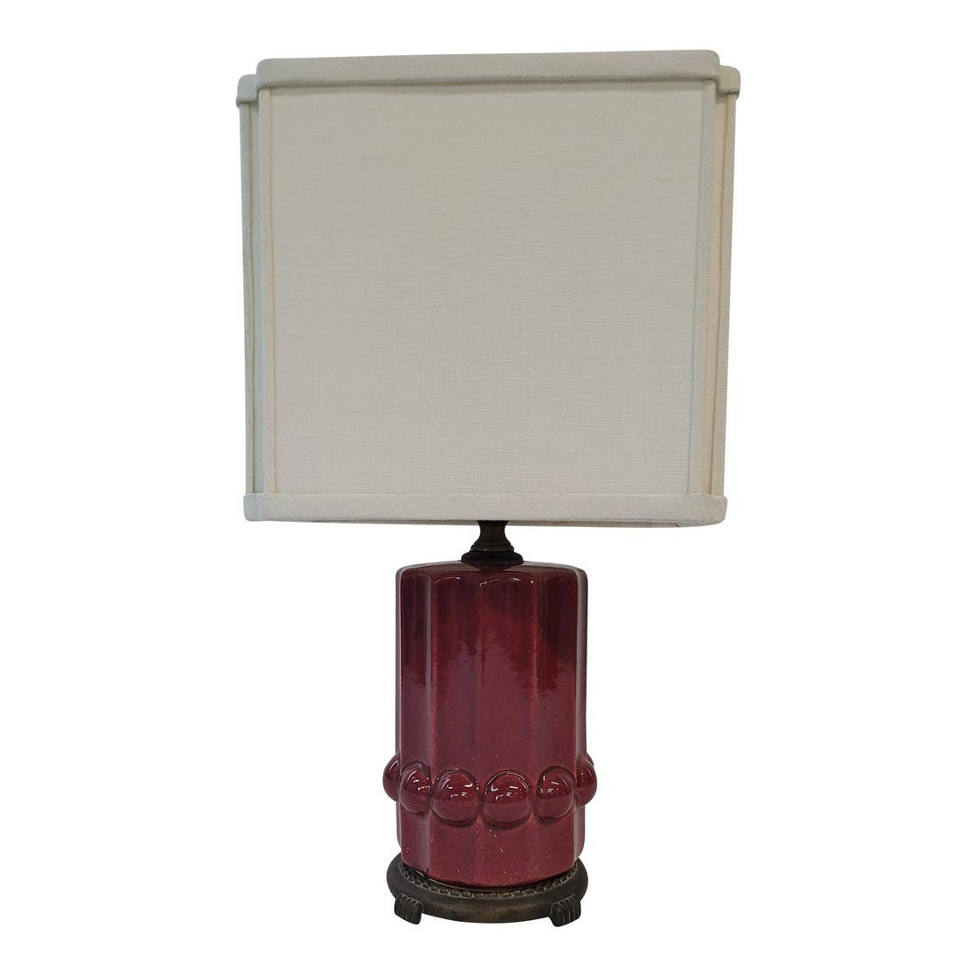 Small Art Deco Maroon Ceramic Table Lamp With Shade (1 of 11)
