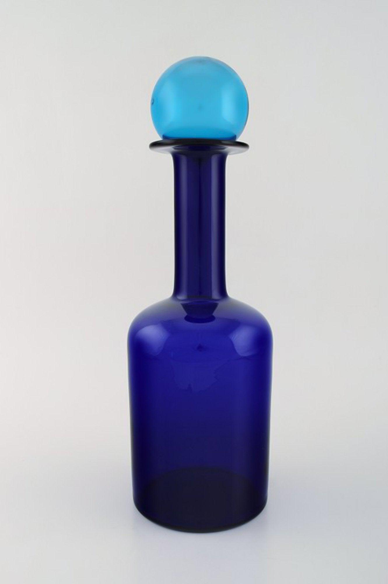 Otto Brauer for Holmegaard. Large vase / bottle in blue art glass with blue ball. 1960's.: Title: Otto Brauer for Holmegaard. Large vase / bottle in blue art glass with blue ball. 1960's. Description: Otto Brauer for Holmegaard. Large vase / bottle in blue art glass with blue ball. 1960's.