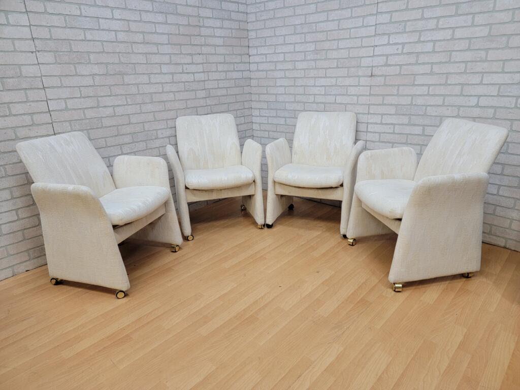 Mid Century Modern Vladimir Kagan Style Rolling, Tilting Club Chairs By Chromcraft - Set of 4: Mid Century Modern Vladimir Kagan Style Rolling, Tilting Club Chairs By Chromcraft - Set of 4Vintage from the 1990s Materials: textile, fabric Overall width: 26 inches Overall height: 33 inches Overal